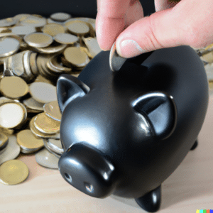 Person putting coin into a piggy bank